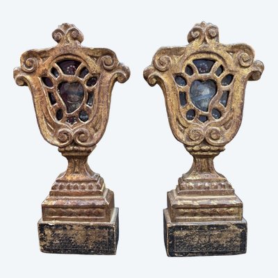 Pair of Baroque Reliquaries of Saints Fortunat and Sabine - 18th century
