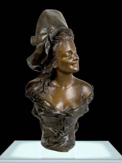 BUSTO IN BRONZO DIPINTO FIRMATO "GEORGES VAN DER STRAETEN (1856-1928) ALTO 54 CM