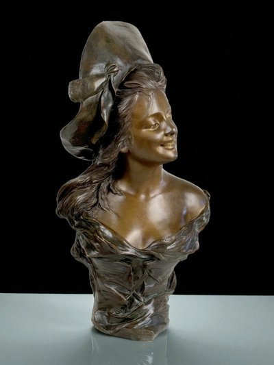 BUSTO IN BRONZO DIPINTO FIRMATO "GEORGES VAN DER STRAETEN (1856-1928) ALTO 54 CM