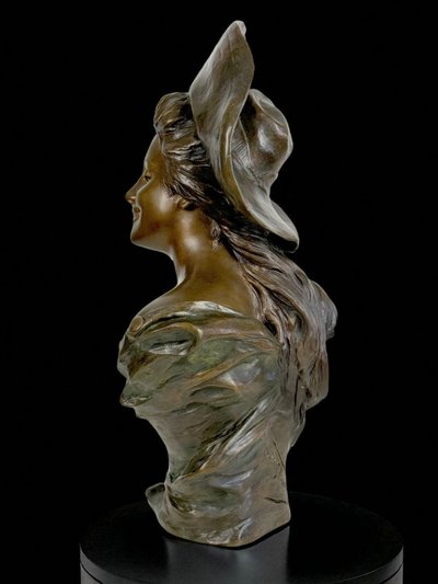 BUSTO IN BRONZO DIPINTO FIRMATO "GEORGES VAN DER STRAETEN (1856-1928) ALTO 54 CM