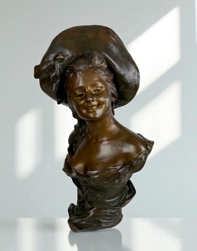 BUSTO IN BRONZO DIPINTO FIRMATO "GEORGES VAN DER STRAETEN (1856-1928) ALTO 54 CM