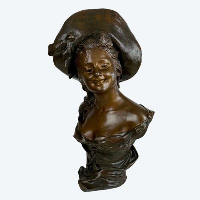 BUSTO IN BRONZO DIPINTO FIRMATO "GEORGES VAN DER STRAETEN (1856-1928) ALTO 54 CM