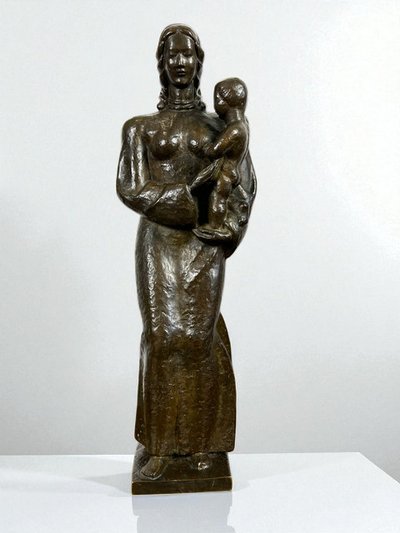 ANTIQUE PATINATED BRONZE REPRESENTING THE "VIRGIN AND CHILD", 42 CM HIGH