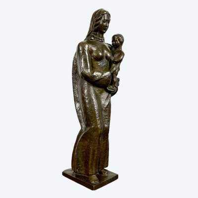 ANTIQUE PATINATED BRONZE REPRESENTING THE "VIRGIN AND CHILD", 42 CM HIGH