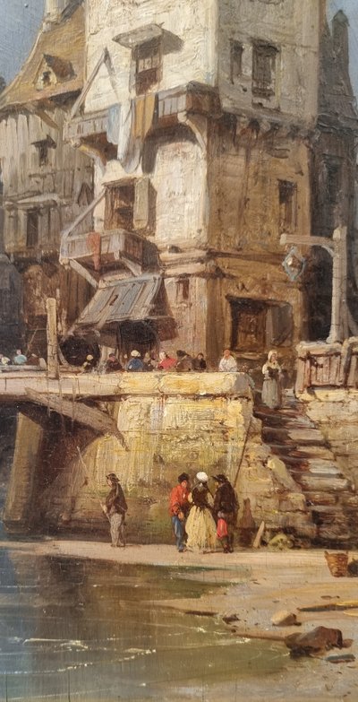 Charles Euphrasie KUWASSEG  - Vue animée d'une ville normande près de la mer