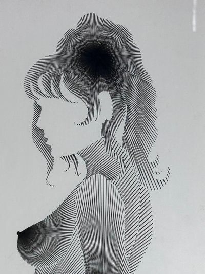 Graphic drawing framed under glass "silhouette" signed 1970'S