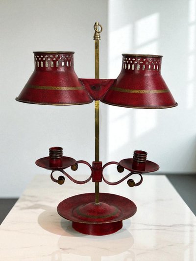 LAMPE BOUILLOTTE A DEUX LUMIÈRES EN TÔLE RÉGLABLE EN HAUTEUR ( non électrifier )