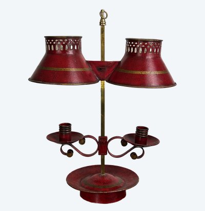 LAMPE BOUILLOTTE A DEUX LUMIÈRES EN TÔLE RÉGLABLE EN HAUTEUR ( non électrifier )