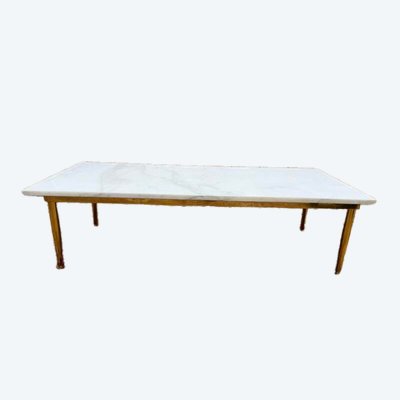 Table basse 1970 laiton et marbre de carrare 