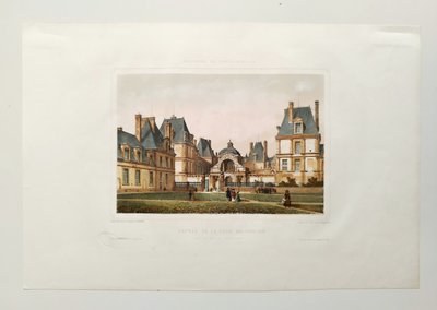 Fontenebleau Castle Watercolored Lithograph By Philippe Benoist 19th C Old Print