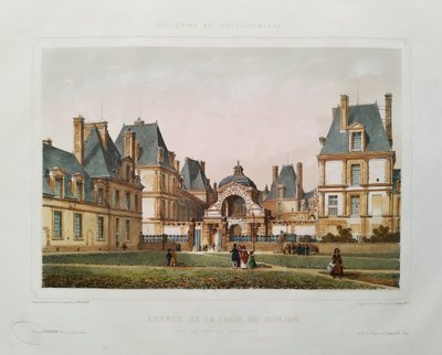  Fontenebleau Castle Watercolored Lithograph By Philippe Benoist 19th C Old Print