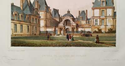  Fontenebleau Castle Watercolored Lithograph By Philippe Benoist 19th C Old Print