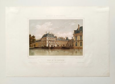 Fontenebleau Castle Watercolored Lithograph By  Philippe Benois 19th Century Old Print