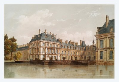 Fontenebleau Castle Watercolored Lithograph By  Philippe Benois 19th Century Old Print