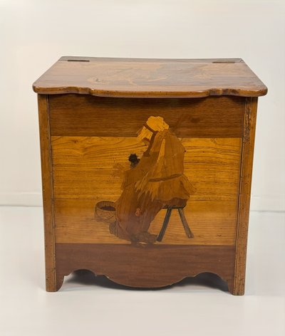 Firewood holder inlaid with different woods, 19th / 20th century