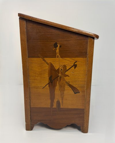 Firewood holder inlaid with different woods, 19th / 20th century