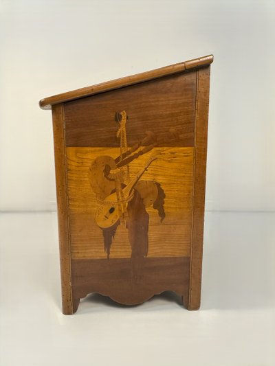Firewood holder inlaid with different woods, 19th / 20th century