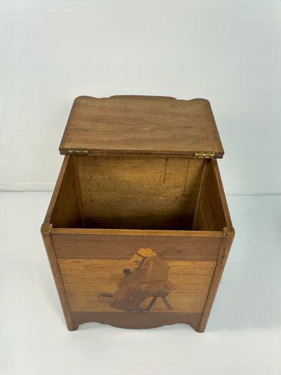 Firewood holder inlaid with different woods, 19th / 20th century