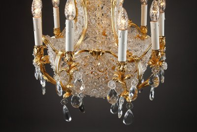 Lampadario a cestello in cristallo e ormeggio, fine XIX secolo