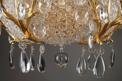 Lampadario a cestello in cristallo e ormeggio, fine XIX secolo