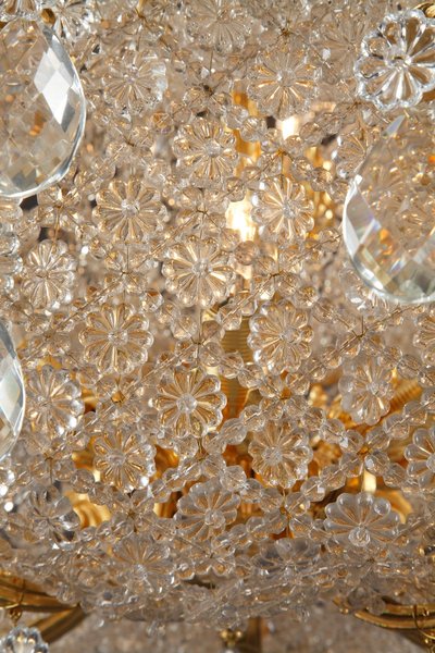 Lampadario a cestello in cristallo e ormeggio, fine XIX secolo
