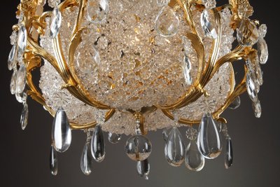 Lampadario a cestello in cristallo e ormeggio, fine XIX secolo