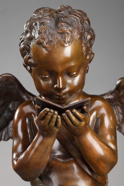 Marble Clock "Cupid Reading" by Ledure and Hémon 