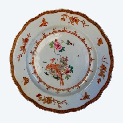 PORZELLAN AUS CHINA - POLYGLOBE TELLER - PHENIX ZWISCHEN ROSEN - GOLDDEKOR - 18. JAHRHUNDERT