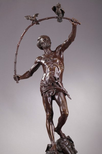 Grande bronzo "L'Oiseleur Indou" di Auguste de Wever (Belgio, 1836-1910)