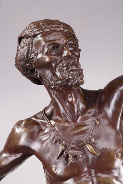 Grande bronzo "L'Oiseleur Indou" di Auguste de Wever (Belgio, 1836-1910)