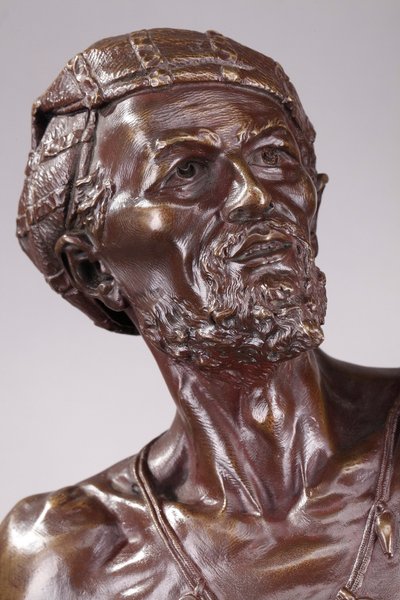 Grande bronzo "L'Oiseleur Indou" di Auguste de Wever (Belgio, 1836-1910)