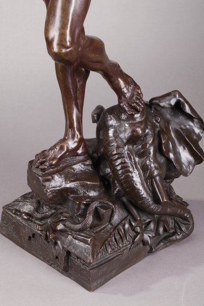 Grande bronzo "L'Oiseleur Indou" di Auguste de Wever (Belgio, 1836-1910)
