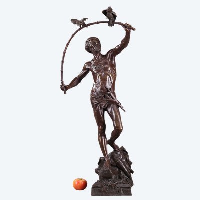 Grande bronzo "L'Oiseleur Indou" di Auguste de Wever (Belgio, 1836-1910)