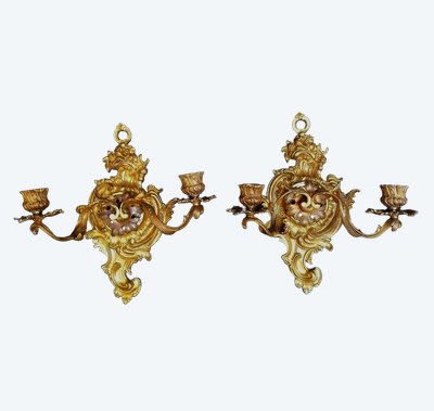 COPPIA DI APPLIQUES - STILE LUIGI XV - BRONZO DORATO - XIX SECOLO