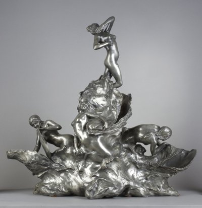 Raoul Larche, La Mer, Art Nouveau Tin Sculpture