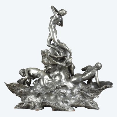 Raoul Larche, La Mer, Art Nouveau Tin Sculpture