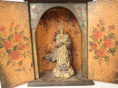 Retable bois peint sculpture Vierge Assomption de Conceicao oratoire XVIIIè