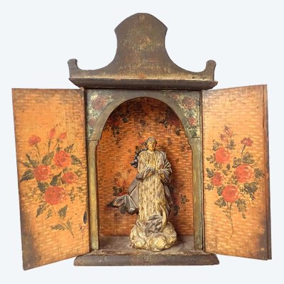 Retable bois peint sculpture Vierge Assomption de Conceicao oratoire XVIIIè