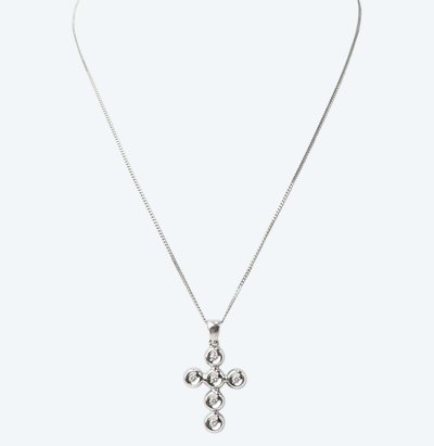 Halskette mit Kreuzanhänger aus Weißgold und Diamanten