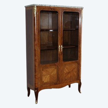 Petite Vitrine en Bois Précieux, style Transition Louis XV / Louis XVI – Début XXe 