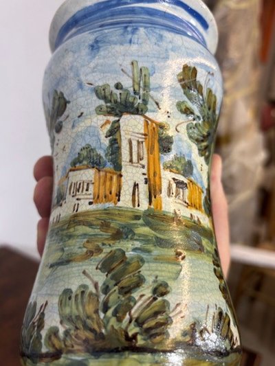  Ancien pot d'apothicaire Albarello 18ème siècle Naples . cm 20