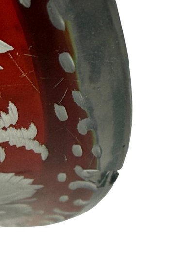 20th CENTURY ROUND CUP IN RED BOHEME CRYSTAL WITH DECORATION OF DEER AND FIREWORKS