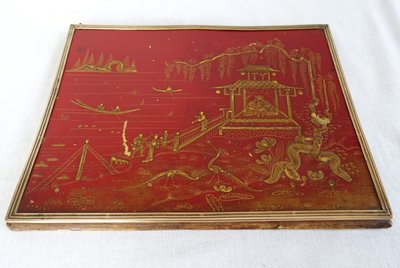Schreibtischunterlage, Schreibpult aus lackiertem Blech im Geschmack von China - um 1900