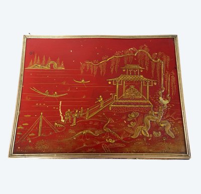 Schreibtischunterlage, Schreibpult aus lackiertem Blech im Geschmack von China - um 1900