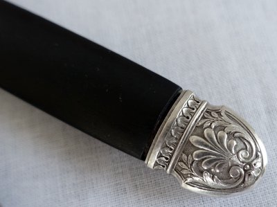 Empire style cabinet of ebony knives, solid silver ferrules and bases - 24 pieces
