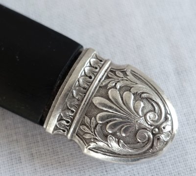 Empire style cabinet of ebony knives, solid silver ferrules and bases - 24 pieces