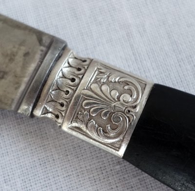 Empire style cabinet of ebony knives, solid silver ferrules and bases - 24 pieces