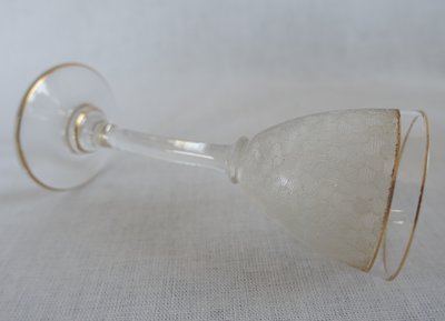 Saint Louis crystal liqueur service with frosted and gilded effect: decanters, glasses and tray