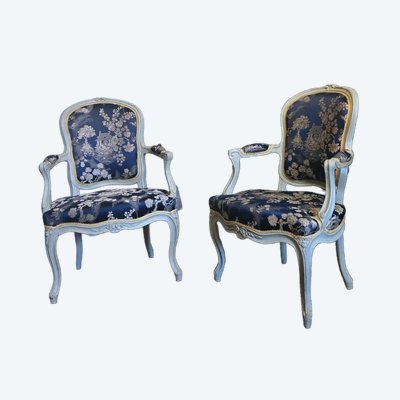 Pair of Louis XV period cabriolet armchairs in lacquered beech.