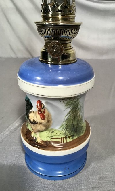 Lampada a olio in porcellana, periodo Napoleone III